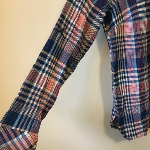 Plaid Sheer Cotton Candy Pink & Blue Classic Button Down Shirt - Picture 6 of 14